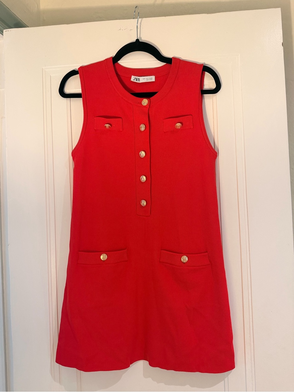 Zara Red Sleeveless Button-Front Mini Dress